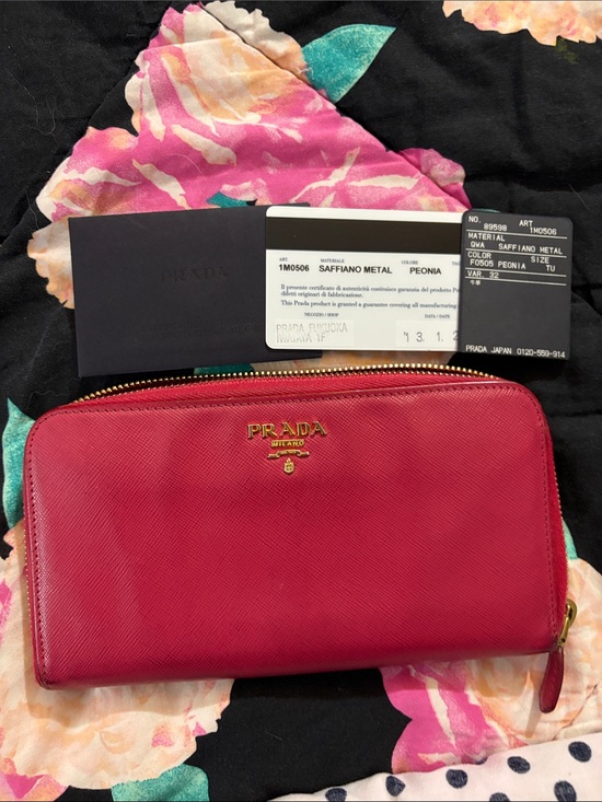 Prada Handbags - Prada Saffiano Zip-Around Wallet in Peonia Pink with Gold Hardware